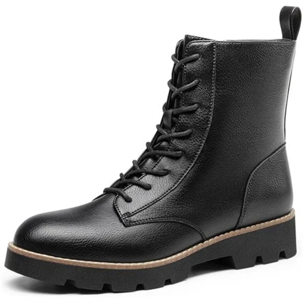 Women's Combat Ankle Boots Lace up Lug Sole Fashion Booties Shoes - Picture 7 of 7